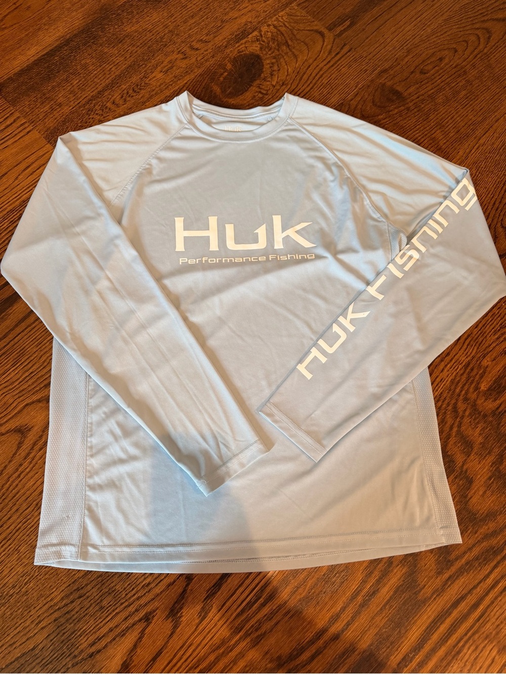 Huk Light Blue Performance Fishing Long Sleeve Shirt with White Logo